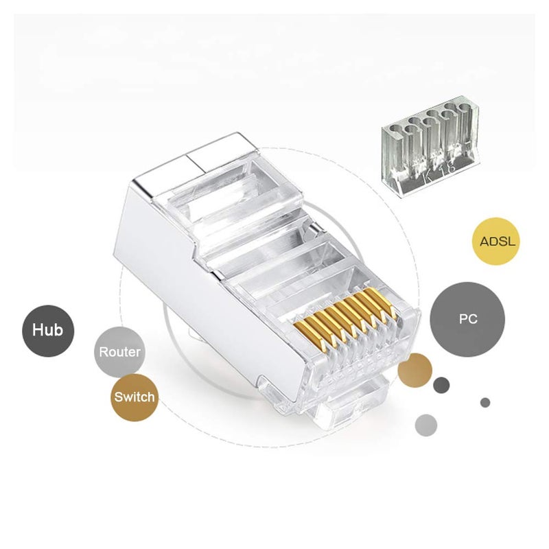 VIVOCH 50 Pcs Cat6 RJ45 Connectors, C6 RJ45 Plugs, Cat6 2-Piece Metal Shielded RJ45 Ends FTP 8P8C Modular Network Plug Connector - Image 4